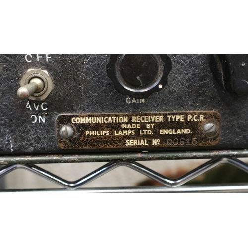 2079 - PCR communication receiver by Philips, WWII period c.1944, later UK 3-pin plug fitted, lights appear... 