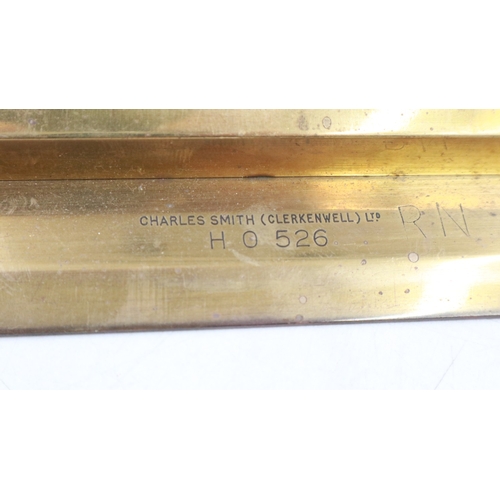 2086 - Charles Smith WWII period lacquered brass rolling parallel rule, marked for Royal Navy, numbered H O... 