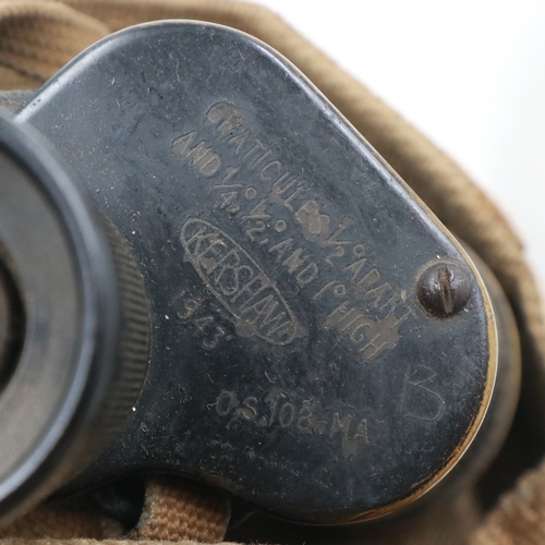2104 - British WWII Kershaw 1943 dated binoculars and canvas case. UK P&P Group 2 (£24+VAT for the first lo... 