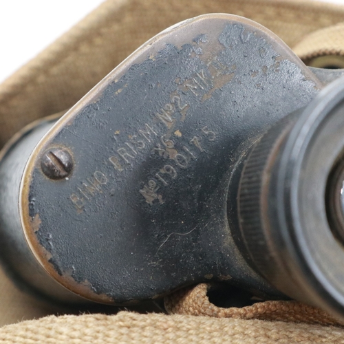 2104 - British WWII Kershaw 1943 dated binoculars and canvas case. UK P&P Group 2 (£24+VAT for the first lo... 