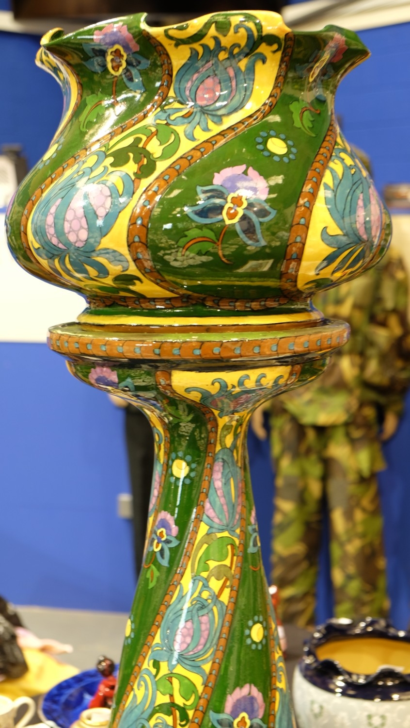 The Foley Intarsio jardinière on stand, one foot re-glued, overall H ...