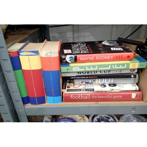 1178 - Three Harry Potter books and a selection of football books. Not available for in-house P&P