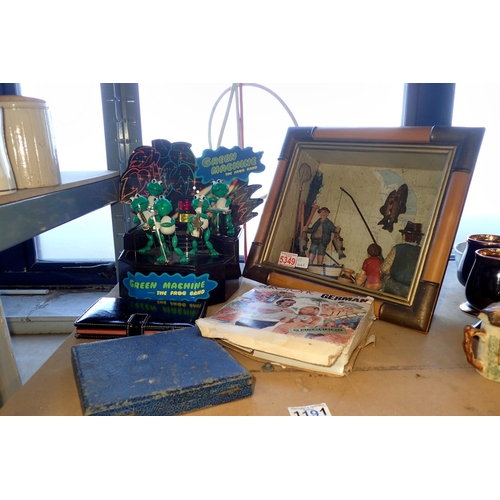 1191 - Mixed items to include fish diorama wall display. Not available for in-house P&P