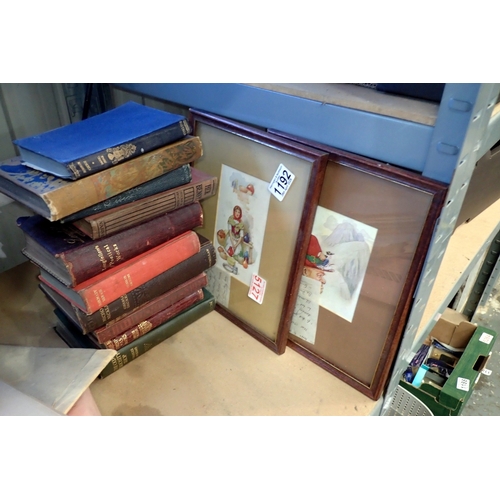 1192 - Eleven vintage books including Charles dickens and two pictures. Not available for in-house P&P
