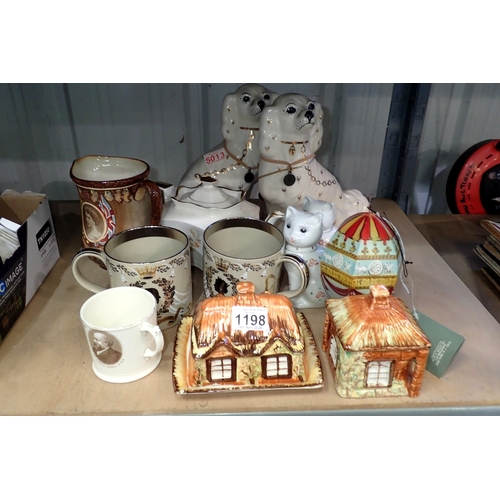 1198 - Mixed ceramics including pair of Staffordshire dogs. Not available for in-house P&P.