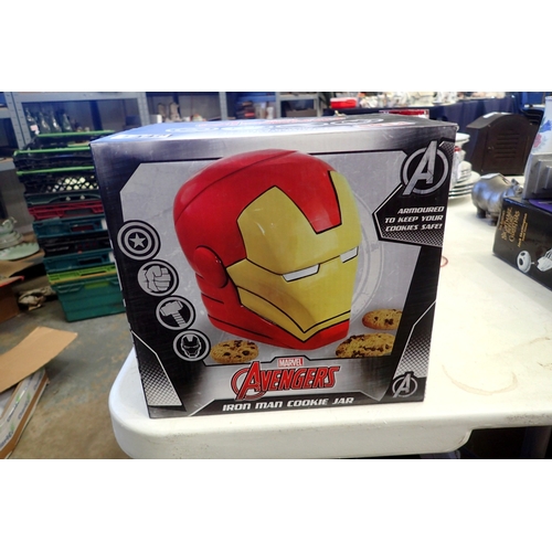 1345 - Boxed Marvel Avengers Iron Man cookie jar. Not available for in-house P&P