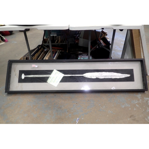 1357 - Tribal Art spear replica in glass display case. Not available for in-house P&P