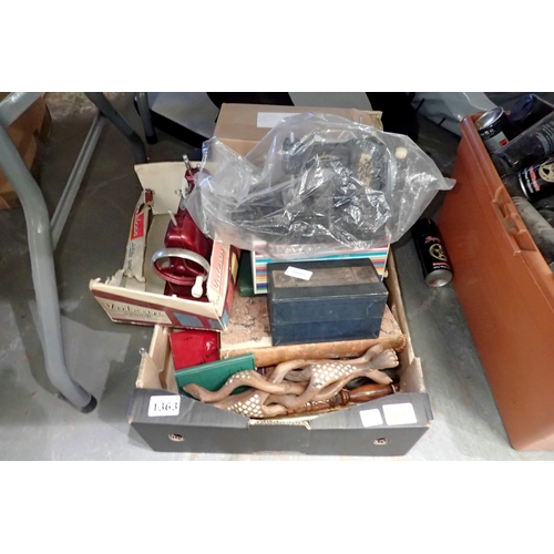 1363 - Mixed collectables including vintage portable playing cards, cigarette holder, and world stamp album... 