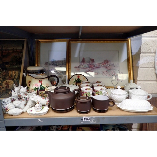 1374 - Mixed ceramics and two framed prints, including Italian ceramics. Not available for in-house P&P