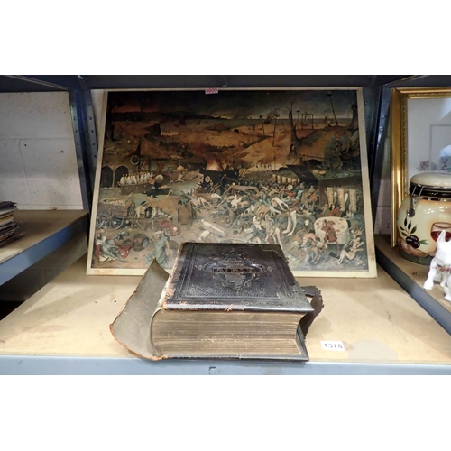 1378 - Large holy bible with illustrations and maps and a Brueghel print. Not available for in-house P&P