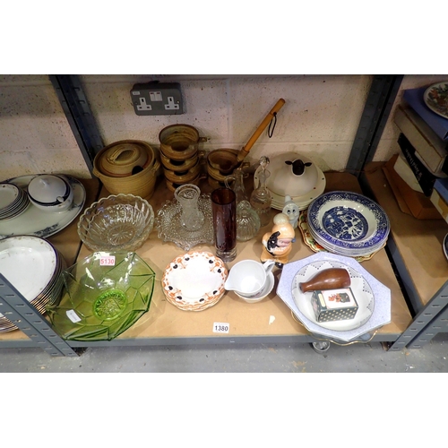 1380 - Shelf of ceramics, glass and stoneware. Not available for in-house P&P
