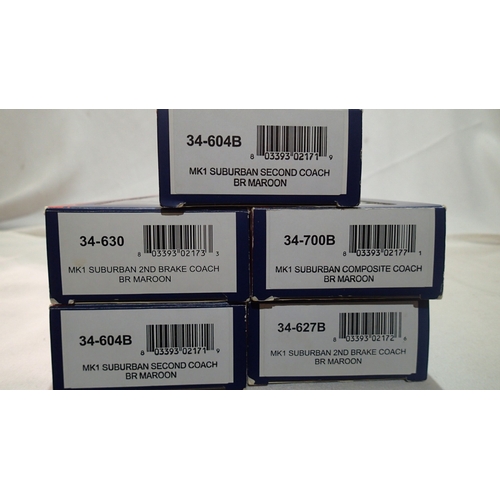 2092 - 5x Bachmann BR MK1 suburban coaches, Marron, excellent condition, boxed. UK P&P Group 2 (£24+VAT for... 