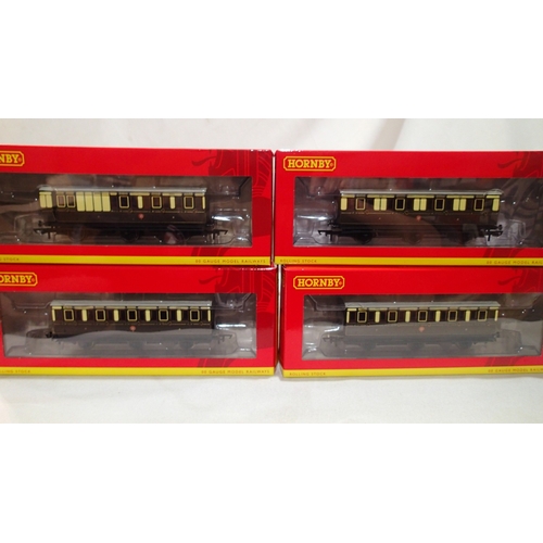 2093 - 4x Hornby GWR 4 wheel coaches, chocolate/cream, excellent condition, boxed. UK P&P Group 2 (£24+VAT ... 