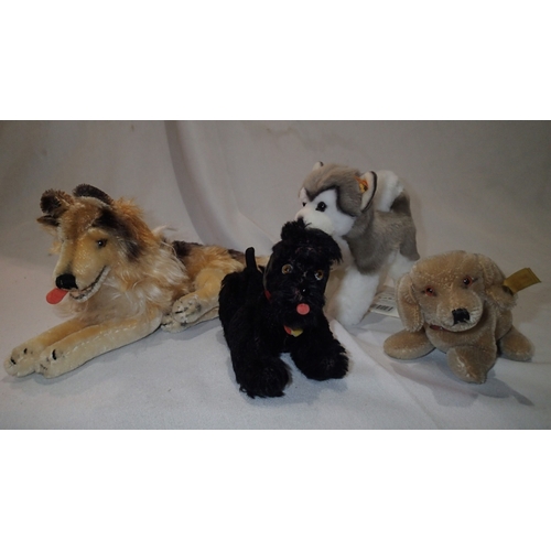 2332 - Four Steiff dogs, largest 20 cm, no paperwork or boxes. UK P&P Group 1 (£18+VAT for the first lot an... 
