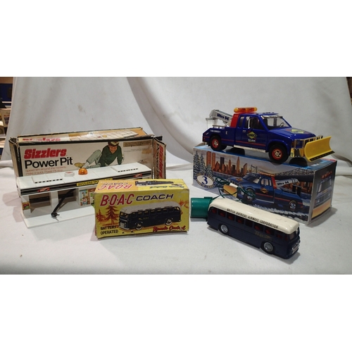 2355 - Sizzlers Hot Wheels 'Power Pit', remote control, battery operated, B.O.A.C coach, also 'Sunoco' brea... 
