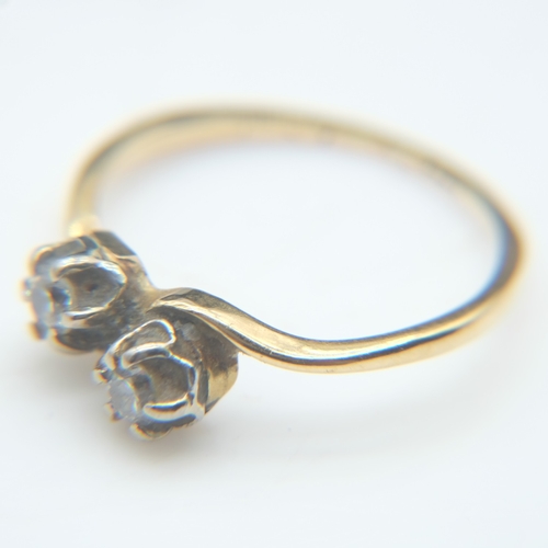 100 - Gold fine band and twin diamond set ring, gold marks rubbed, size L, 2.0g. UK P&P Group 0 (£7+VAT fo... 