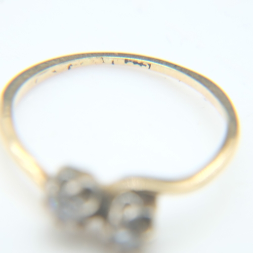 100 - Gold fine band and twin diamond set ring, gold marks rubbed, size L, 2.0g. UK P&P Group 0 (£7+VAT fo... 