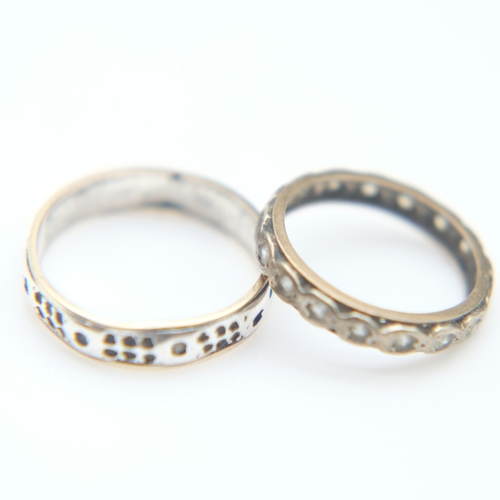 108 - Two 9ct gold bands both set with small stones, size J and size Q, 4.3g combined. UK P&P Group 0 (£7+... 