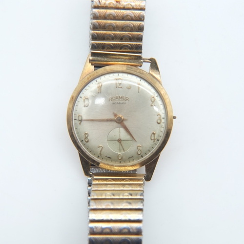 120 - Roamer Incabloc 9ct gold cased wristwatch with expanding bracelet, not working. UK P&P Group 1 (£18+... 