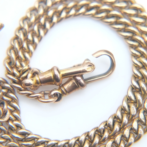 123 - 9ct gold double Albert watch chain, with T-bar and two clips, L: 34 cm, 27.7g. UK P&P Group 1 (£18+V... 
