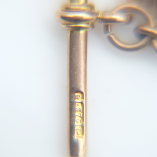 123 - 9ct gold double Albert watch chain, with T-bar and two clips, L: 34 cm, 27.7g. UK P&P Group 1 (£18+V... 