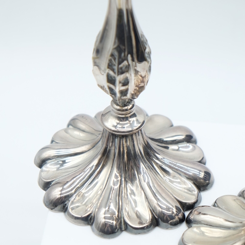 146 - Pair of white metal weighted Rococo style candlesticks, H: 25 cm. UK P&P Group 2 (£24+VAT for the fi... 