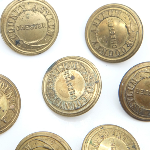 166 - County Asylum (Chester) set of seven uniform buttons. UK P&P Group 1 (£18+VAT for the first lot and ... 