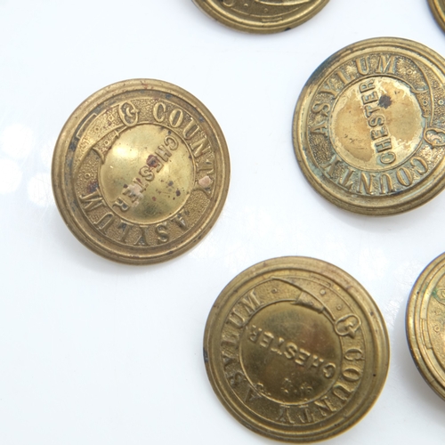 166 - County Asylum (Chester) set of seven uniform buttons. UK P&P Group 1 (£18+VAT for the first lot and ... 