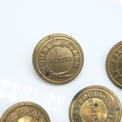 166 - County Asylum (Chester) set of seven uniform buttons. UK P&P Group 1 (£18+VAT for the first lot and ... 