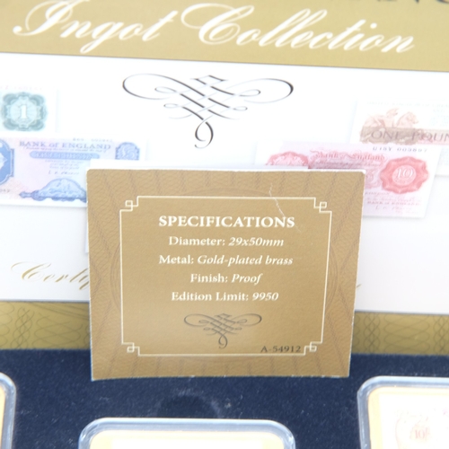 167 - History of Banking Notes ingot collection in gold plated brass. UK P&P Group 2 (£24+VAT for the firs... 