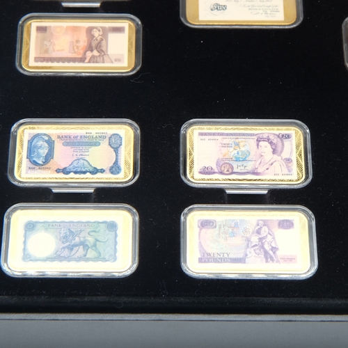 167 - History of Banking Notes ingot collection in gold plated brass. UK P&P Group 2 (£24+VAT for the firs... 