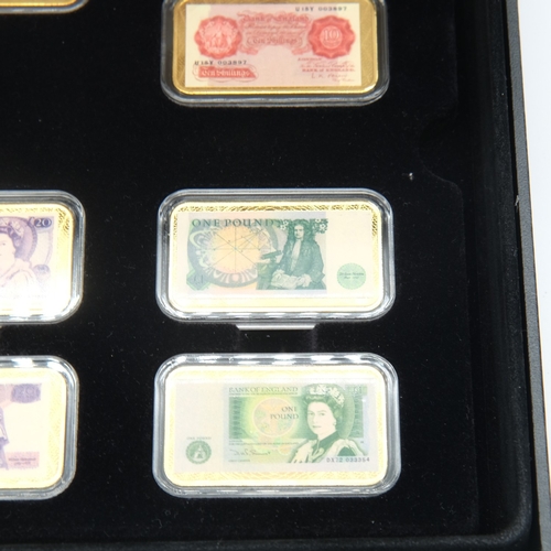 167 - History of Banking Notes ingot collection in gold plated brass. UK P&P Group 2 (£24+VAT for the firs... 