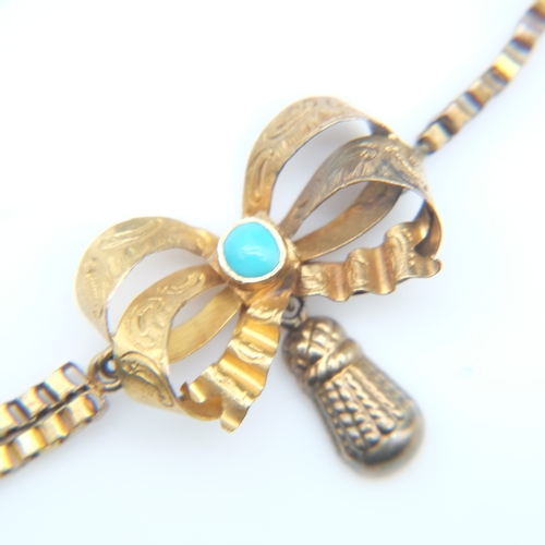 65 - Victorian 15ct gold and turquoise necklace forming a bird to centre, L: 42 cm, 9.9g. UK P&P Group 0 ... 