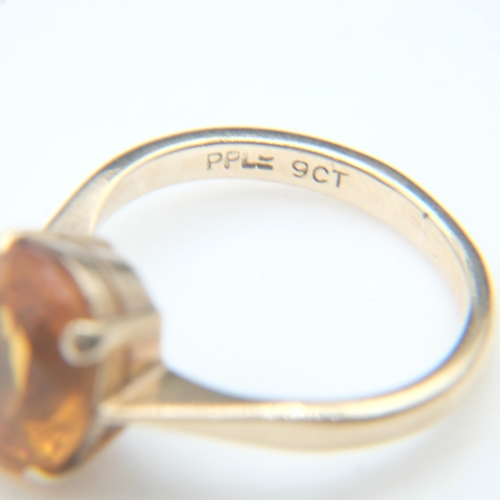 70 - 9ct gold citrine set ring, size I, 2.7g. UK P&P Group 0 (£7+VAT for the first lot and £1+VAT for sub... 