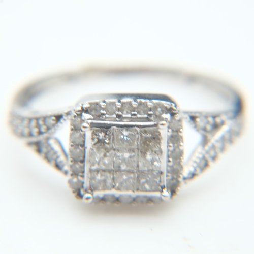 73 - 9ct white gold and diamond set cluster ring, size O, 2.4g. UK P&P Group 0 (£7+VAT for the first lot ... 