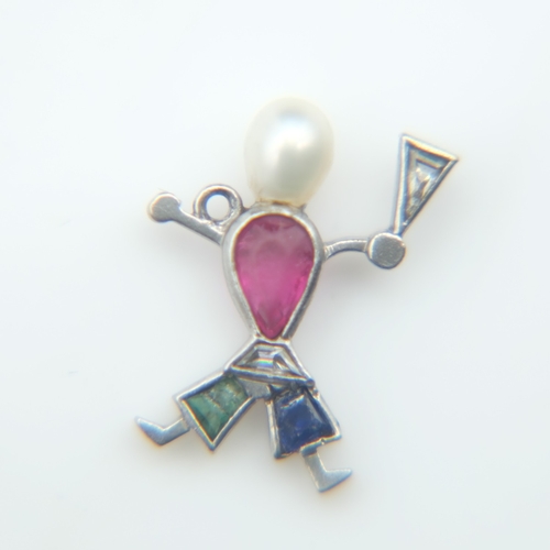 85 - Novelty Edwardian platinum multi gemstone and diamond set charm in the form of a man, L: 20 mm, 0.9g... 