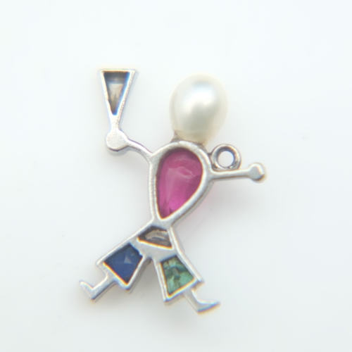 85 - Novelty Edwardian platinum multi gemstone and diamond set charm in the form of a man, L: 20 mm, 0.9g... 