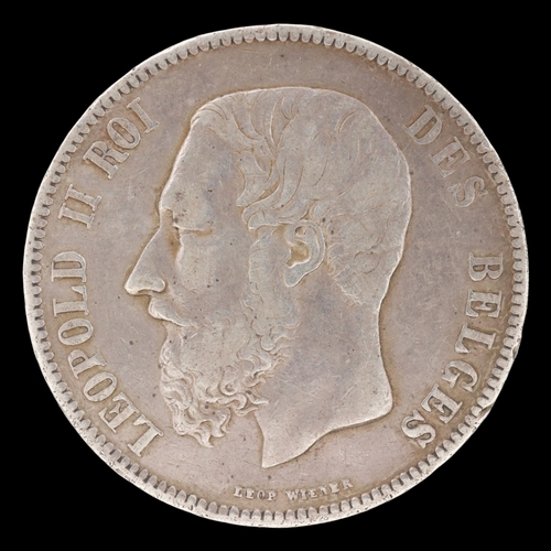 2124 - 1870 silver five Francs of Belgium. Grade VF. UK P&P Group 0 (£7+VAT for the first lot and £1+VAT fo... 