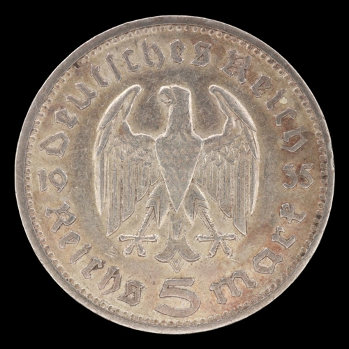 2130 - 1935F silver 5 reichsmark of Germany. Grade nEF. UK P&P Group 0 (£7+VAT for the first lot and £1+VAT... 