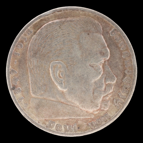 2130 - 1935F silver 5 reichsmark of Germany. Grade nEF. UK P&P Group 0 (£7+VAT for the first lot and £1+VAT... 