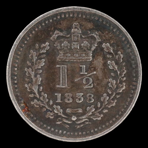 2133 - 1838 silver three half pence of queen Victoria. Grade gVF. UK P&P Group 0 (£7+VAT for the first lot ... 