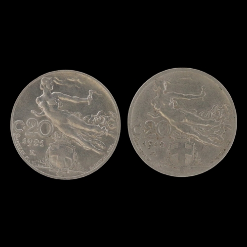 2159 - 1912 and 1921 twenty centesimi of Italy. Grade VF. UK P&P Group 0 (£7+VAT for the first lot and £1+V... 