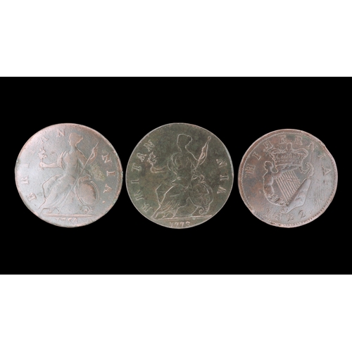 2166 - Three circulated early milled half pennies. UK P&P Group 0 (£7+VAT for the first lot and £1+VAT for ... 