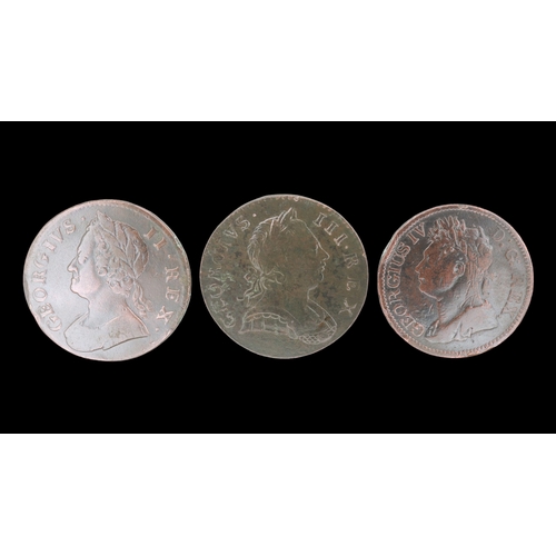 2166 - Three circulated early milled half pennies. UK P&P Group 0 (£7+VAT for the first lot and £1+VAT for ... 
