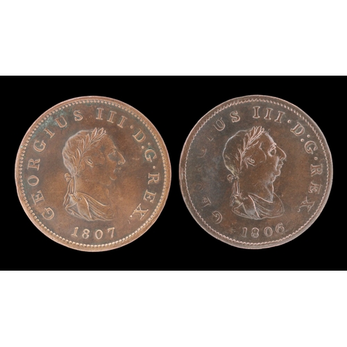 2169 - 1806 and 1807 halfpennies of George III. Grade gVF. UK P&P Group 0 (£7+VAT for the first lot and £1+... 