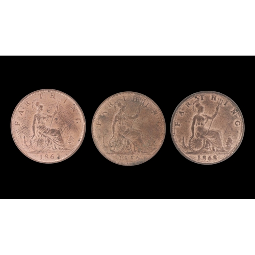 2170 - Three high grade bun head farthings of queen Victoria. Grade EF. UK P&P Group 0 (£7+VAT for the firs... 
