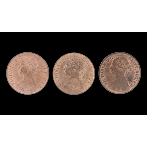 2170 - Three high grade bun head farthings of queen Victoria. Grade EF. UK P&P Group 0 (£7+VAT for the firs... 