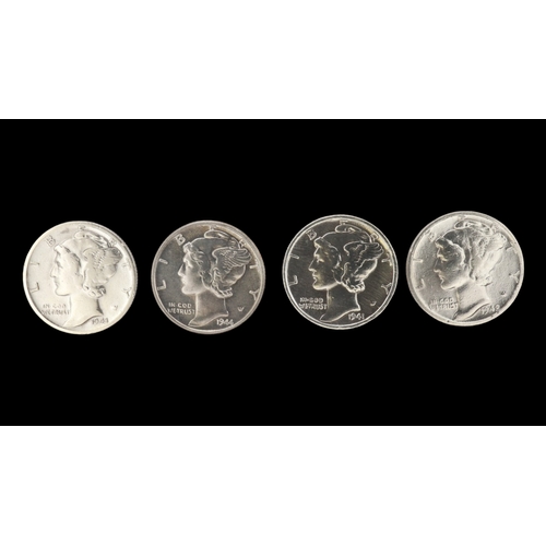 2173 - 1941 - 1944 silver Mercury dimes. Grade VF plus. UK P&P Group 0 (£7+VAT for the first lot and £1+VAT... 