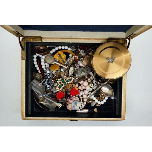 1045 - Jewellery box of mixed items including a Harajan gents wristwatch. Not available for in-house P&P