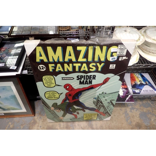 1351 - Spider-Man comic #15 front page canvas poster, mostly sealed, 80 x 60 cm. Not available for in-house... 